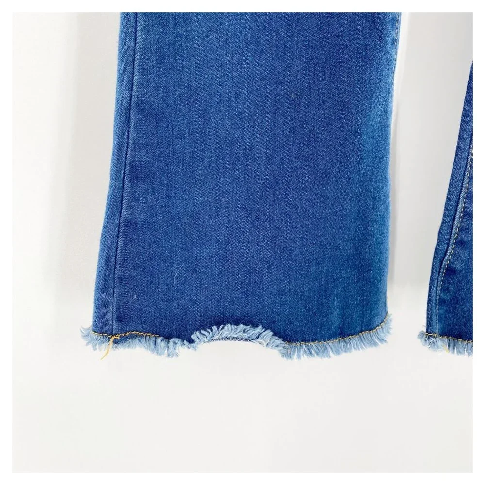 Girls Pull On Denim Jeans Flare Leg Raw Hem No Size Tag Lightweight Chambray Fee - Picture 4 of 5